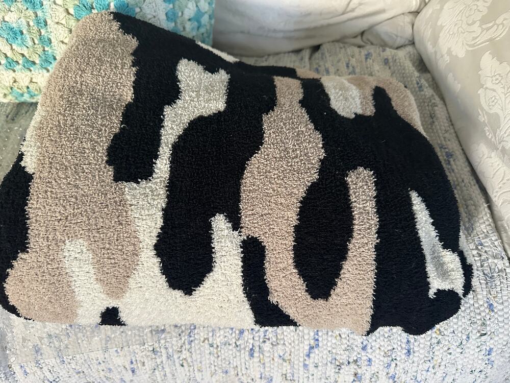 ABSTRACT CAMO NEUTRAL CHENILLE JACQUARD HEAVY KNIT THROW BLANKET 60 X 69